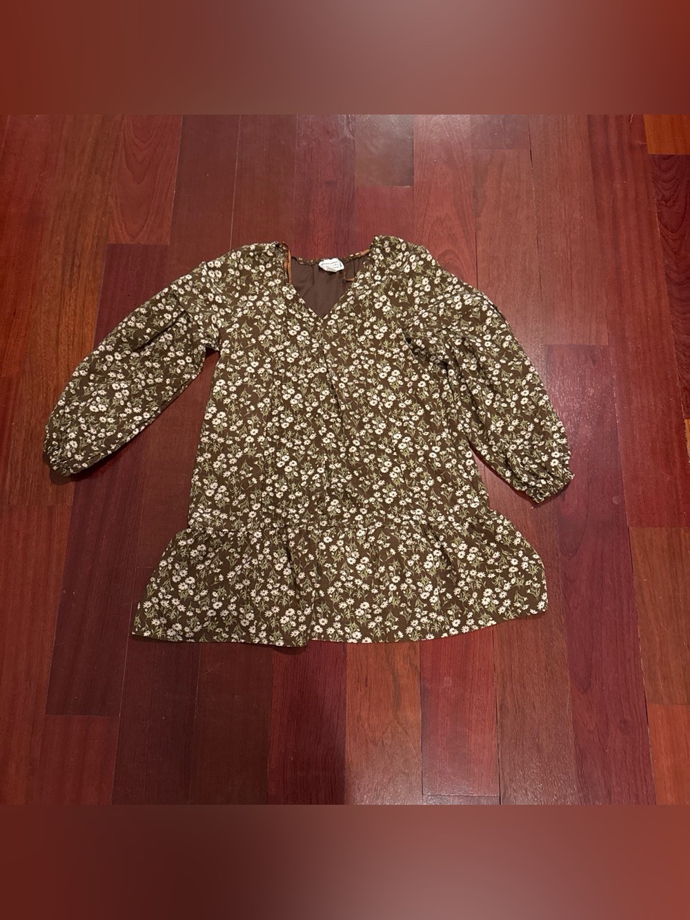 Love Riche Brown Floral Tiered Dress with Cream Accents